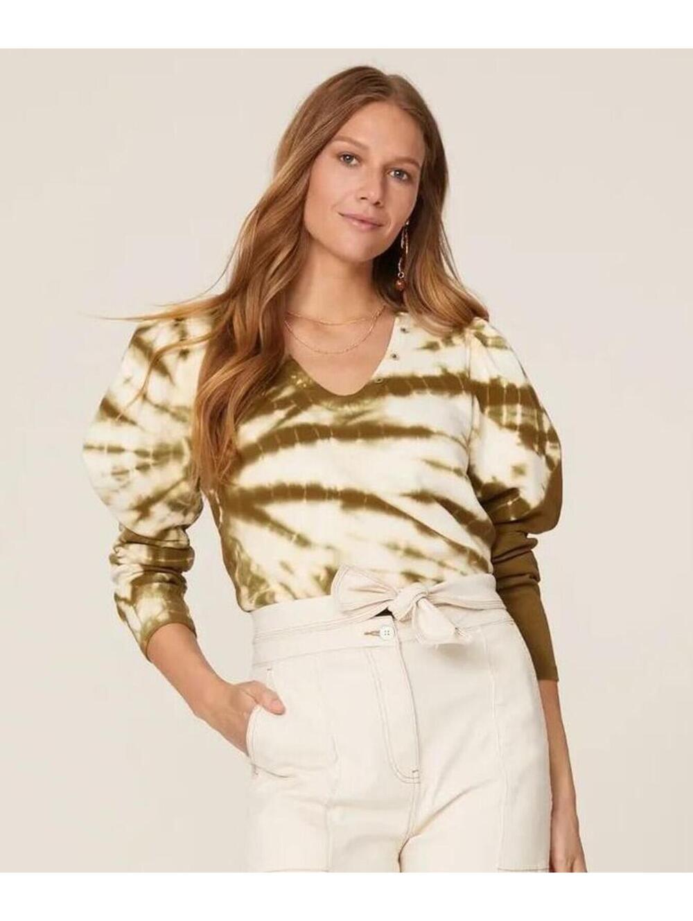 Ulla Johnson Jude Pullover Olive Tie Dye Puff Sleeve Sweatshirt Women's Medium